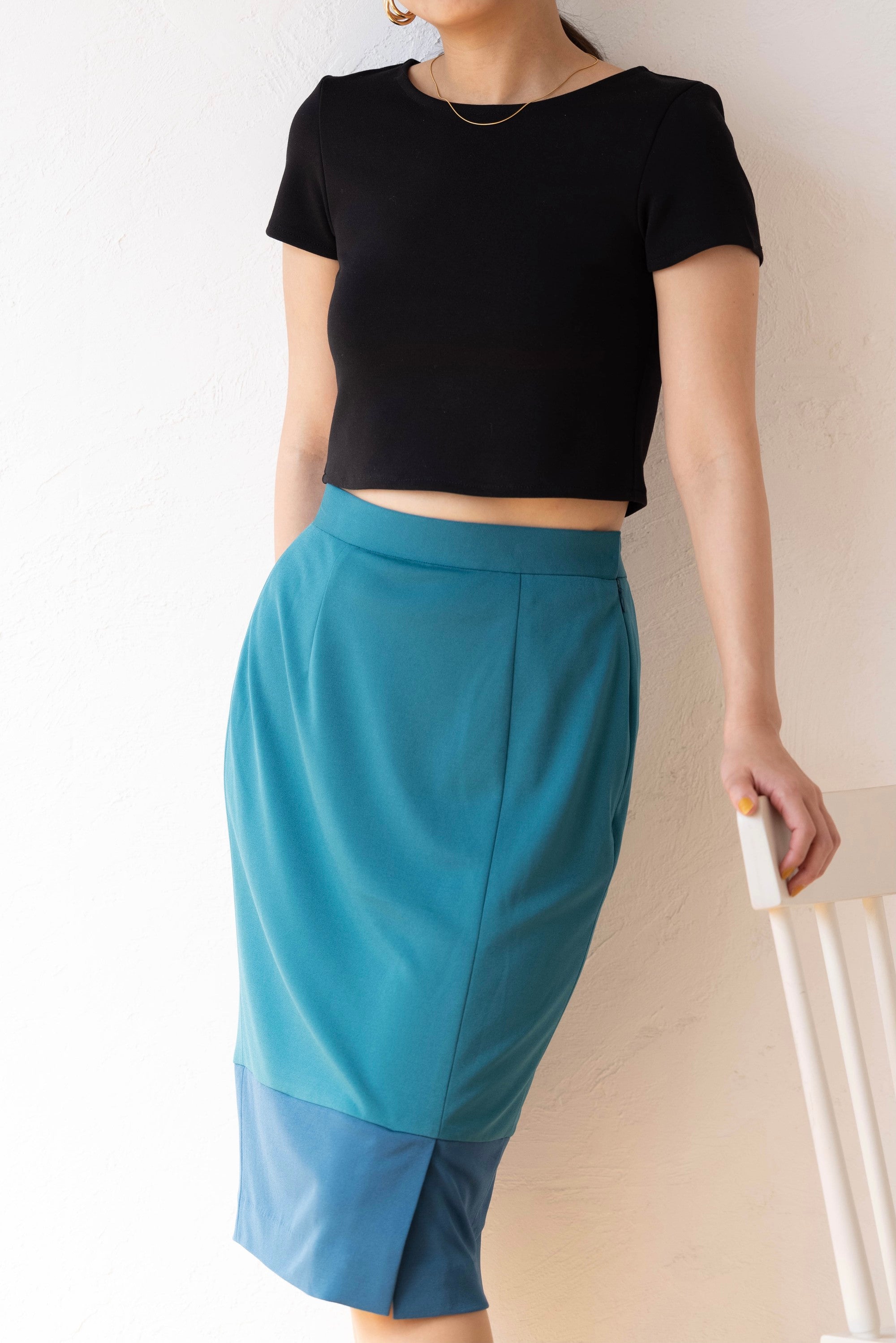 stretch smooth knit skirt -emerald-