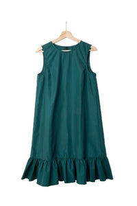 sleeveless gathered green dress